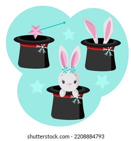 New year set for 2023 year of the rabbit, magic hat with a rabbit, isolated elements