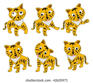 new year set of amusing small tigers