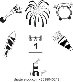 new year set. new year attributes with transparent background. vector illustration 