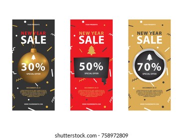 New Year set of color coupon codes. Vector illustration in a realistic style.