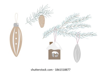 
new year set of elements for the design of cards, decorations, greeting gifts and letters. Doodle print, Scandinavian style. children's drawings of Christmas toys