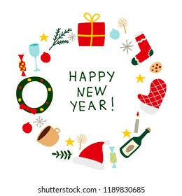 New Year set greeting card elements. Vector Winter 
