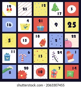 new year set of illustrations for advent calendar