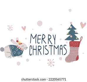 new year set of merry christmas illustrations, snowman and fir tree, hare and champagne, 2023, 2024, 2025, poster, postcard