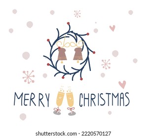new year set of merry christmas illustrations, champagne, garland collection, 2023, 2024, 2025, poster, postcard