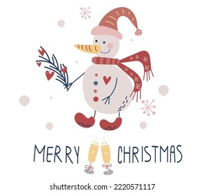 new year set of merry christmas illustrations, snowman and fir tree, 2023, 2024, 2025, poster, postcard