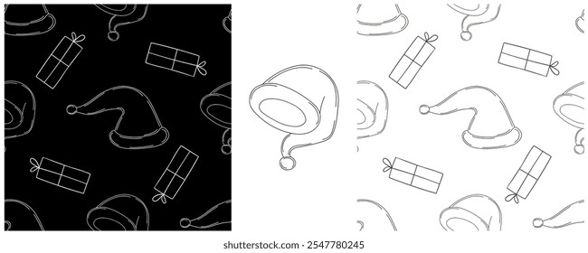 New Year. Set Monochrome pattern in hand draw style