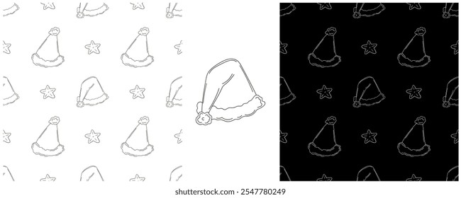 New Year. Set Monochrome pattern in hand draw style