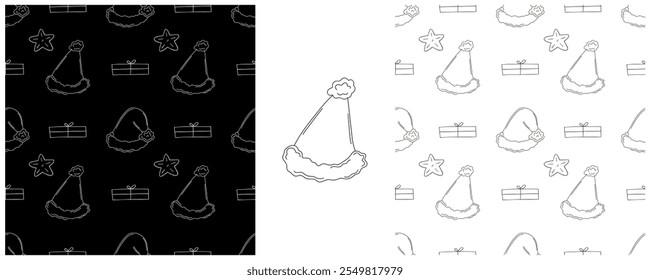 New Year. Set Monochrome pattern in hand draw style