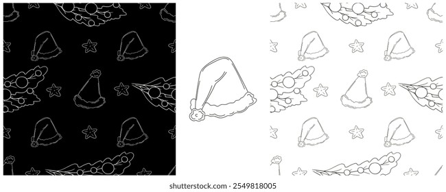 New Year. Set Monochrome pattern in hand draw style