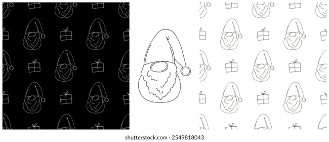 New Year. Set Monochrome pattern in hand draw style