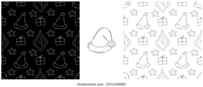 New Year. Set Monochrome pattern in hand draw style