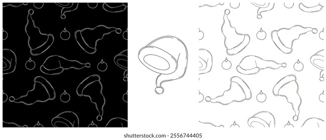 New Year. Set Monochrome pattern in hand draw style