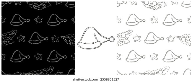 New Year. Set Monochrome pattern in hand draw style