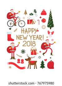 New Year set on white background. Vector illustration.