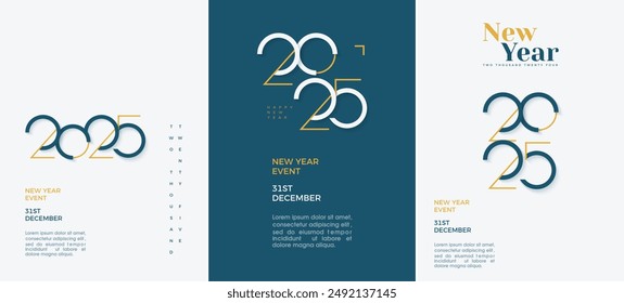 Nuevo año conjunto de diseño de póster feliz año nuevo 2025. Números de Vector de diseño de Premium para la celebración de feliz año nuevo 2025.