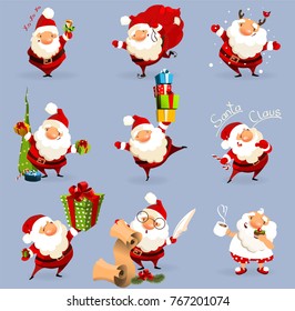 New Year set with Santa Clauses