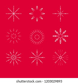 new year set of snowflakes on a red background