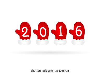 New Year set stock red Mittens with numbers 2016