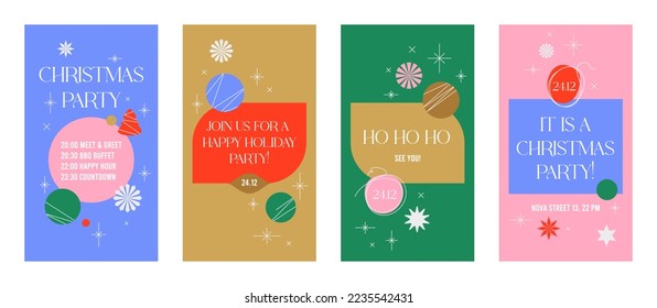 Conjunto de año nuevo de plantillas de vector 1080x1920 para redes sociales o historias cortas. Colorido diseño creativo de tarjetas verticales.