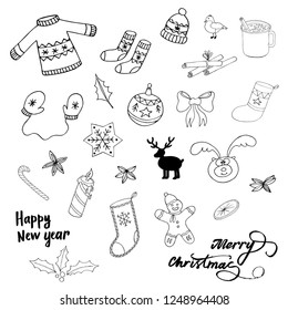 New Year set. Vector illustration. Hand drawn set