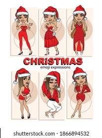 año nuevo sexy y hermosa dama vector. Niñas Santa aisladas de fondo blanco. Dejando una feliz Navidad con un viejo estilo vintage. Mujeres con vestido de navidad roja celebrando el año nuevo. vacaciones