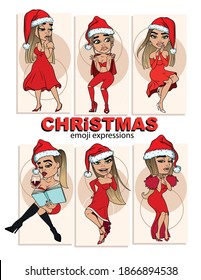 new year sexy and beautiful vector lady. Santa girls isolated on white background. Lettering a merry Christmas in old vintage style. Women in red christmas dress celebrating new year . holiday