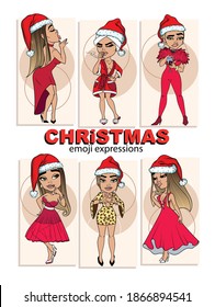 año nuevo sexy y hermosa dama vector. Niñas Santa aisladas de fondo blanco. Dejando una feliz Navidad con un viejo estilo vintage. Mujeres con vestido de navidad roja celebrando el año nuevo. vacaciones