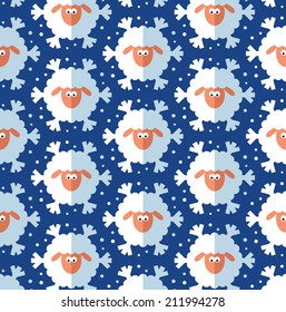 New year sheep seamless pattern on blue