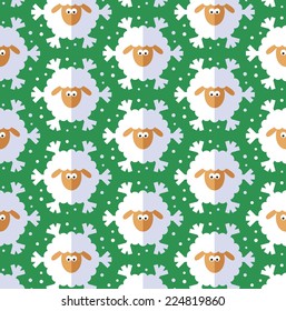 New year sheep seamless pattern on green