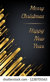 New year shining background with golden letters and text: Merry Christmas, Happy New Year.