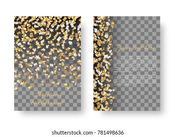 New Year shiny background mockup with golden stars of confetti for festive decoration of congratulations