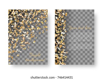 New Year shiny design template for flyers with flying confetti stars for festive decoration