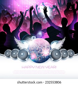 New year shiny party disco background with silhouette - Vector