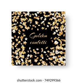 New Year shiny square greeting card template with flying shiny confetti stars for festive design
