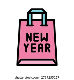 New Year Shopping Bag Vector Illustration, Filled Style Icon