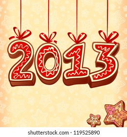 New Year sign 2013 made from hand drawn christmas sweets on creamy colors background