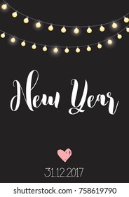 New Year sign with lamps. Vector illustration.