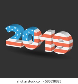 New Year sign with USA flag texture with shadow on white