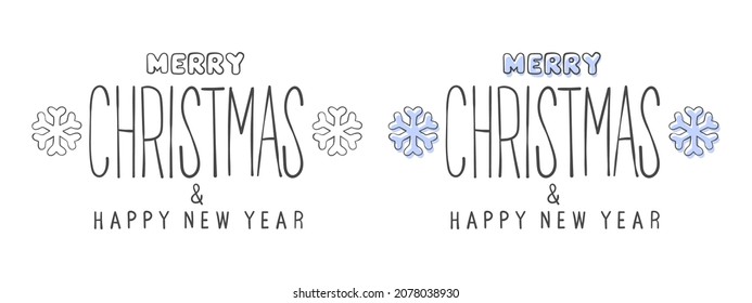 New Year signs. Hand-drawn Merry Christmas and Happy New Year Eve inscription. Elements of New Year design. Vector graphics