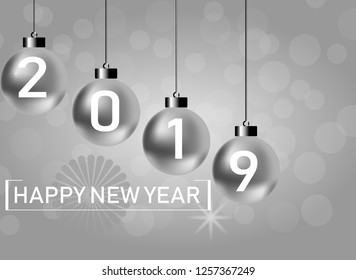 new year in silver with cristmas ball vector