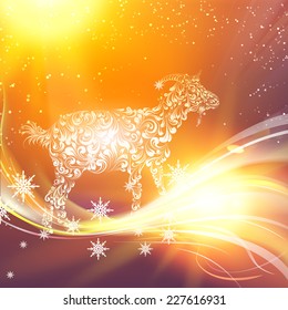 New year simbol of goat over night sky. Vector illustration.