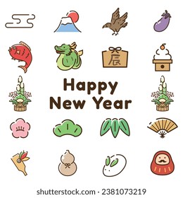 New Year simple icon set for the Year of the Dragon.