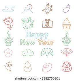 New Year simple icon set for the Year of the Dragon.