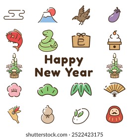 New Year simple icon set for the Year of the snake.