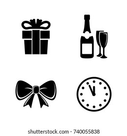 New year. Simple Related Vector Icons Set for Video, Mobile Apps, Web Sites, Print Projects and Your Design. Black Flat Illustration on White Background.
