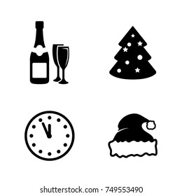 New year. Simple Related Vector Icons Set for Video, Mobile Apps, Web Sites, Print Projects and Your Design. Black Flat Illustration on White Background.