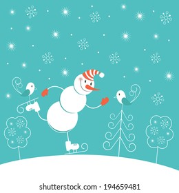 New Year skating snowman