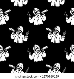 new year is a skeleton with a beer and a cigarette seamless pattern