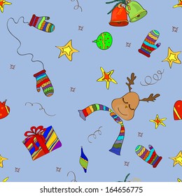 New Year Sketch Colorful Vector Seamless